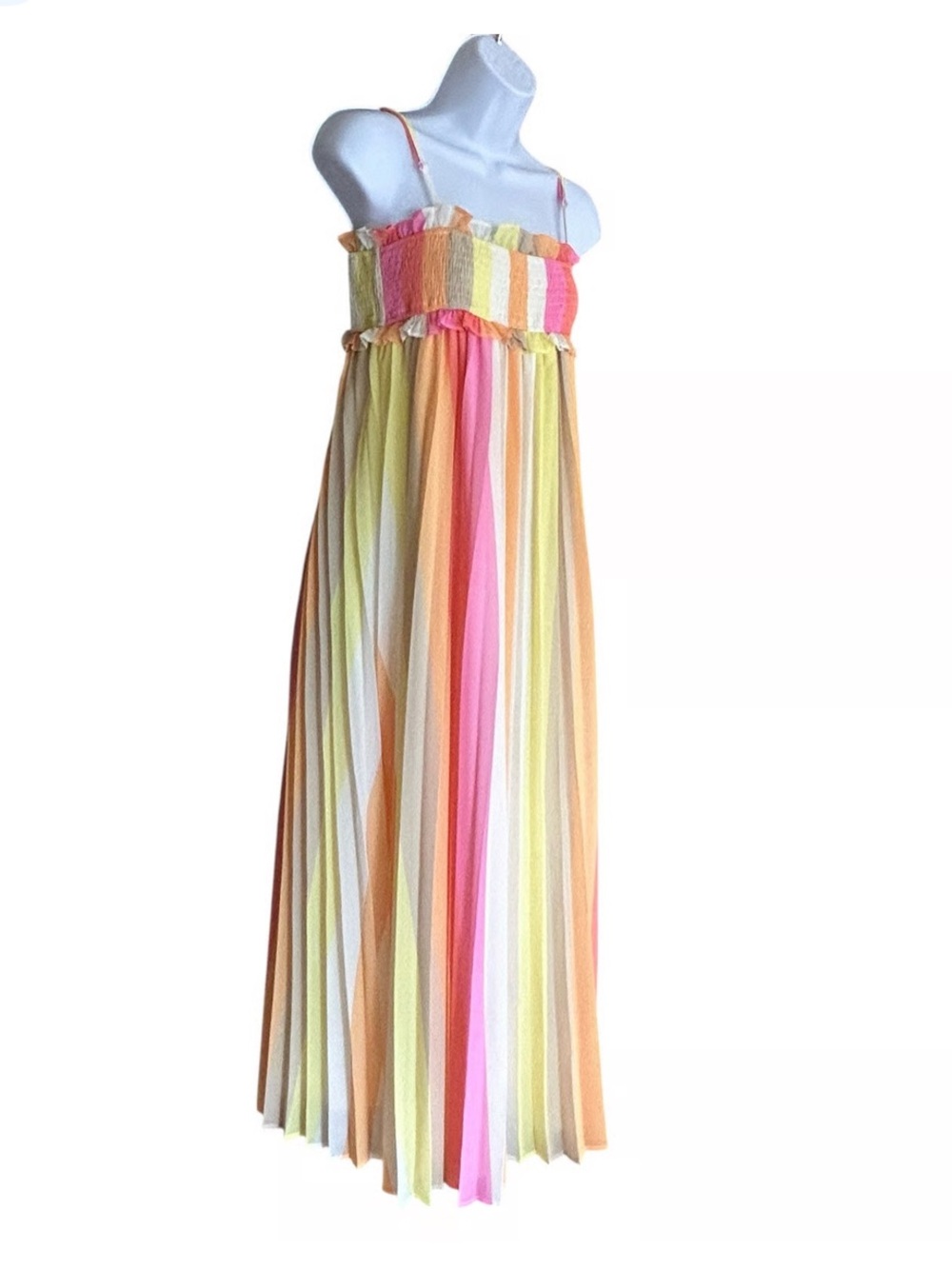 Vibrant Color Pleated Maxi Dress
